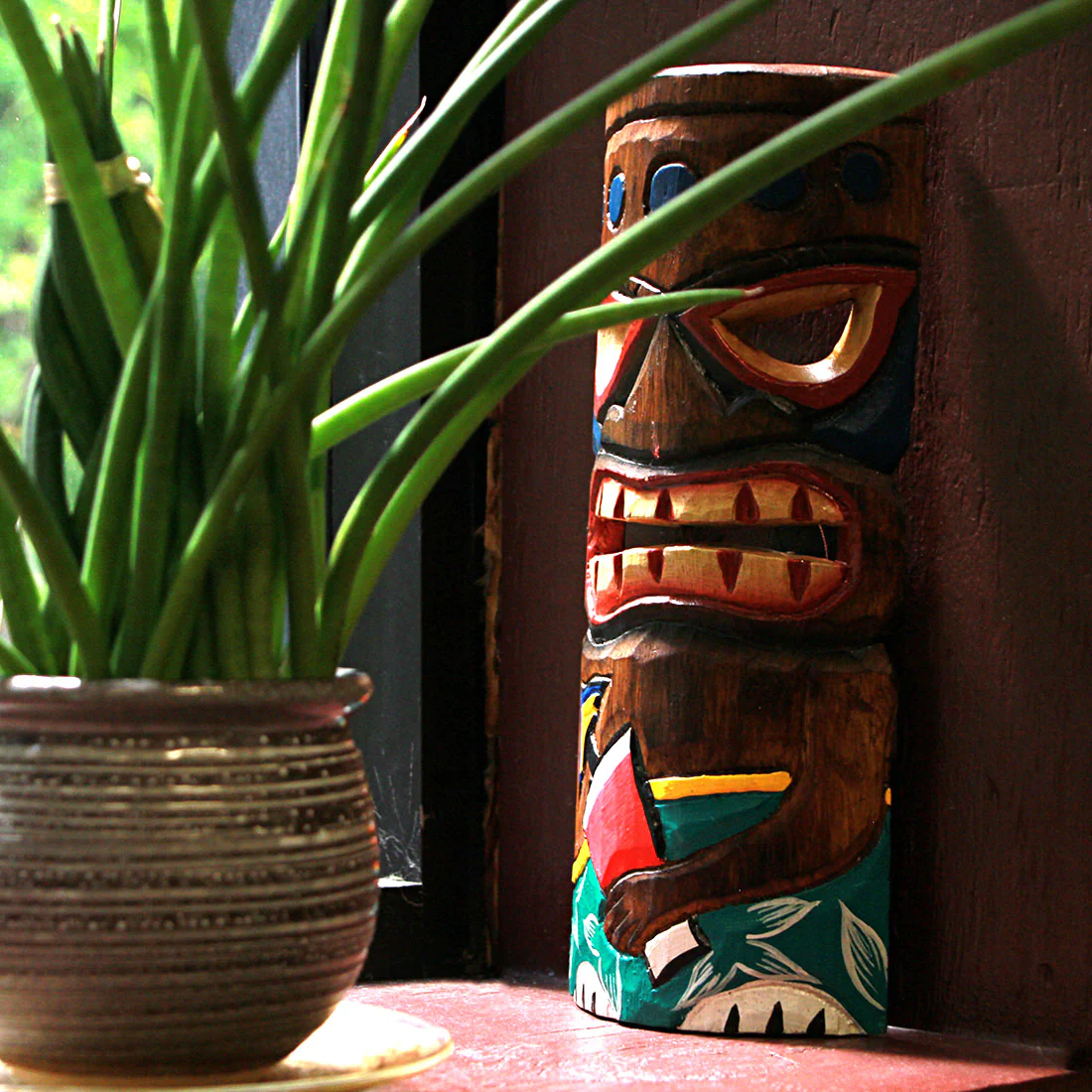 Set of 5 Polynesian Style Wooden Tiki Masks 12 Inch - Image 7