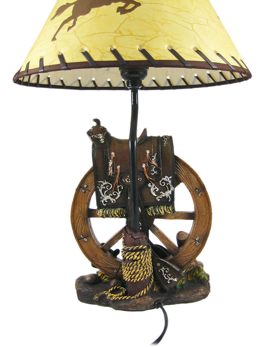 Western Saddle Table Lamp W/ Cowboy Print Shade - Image 3