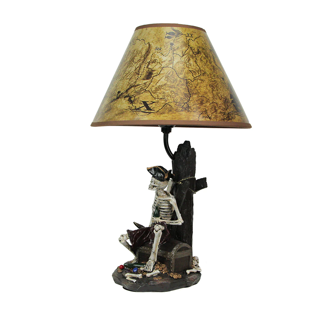 21 Inches Pirate Skeleton Caribbean Table Lamp With Treasure Map Shade Nautical Desk Light Beach Home Decor - Image 9