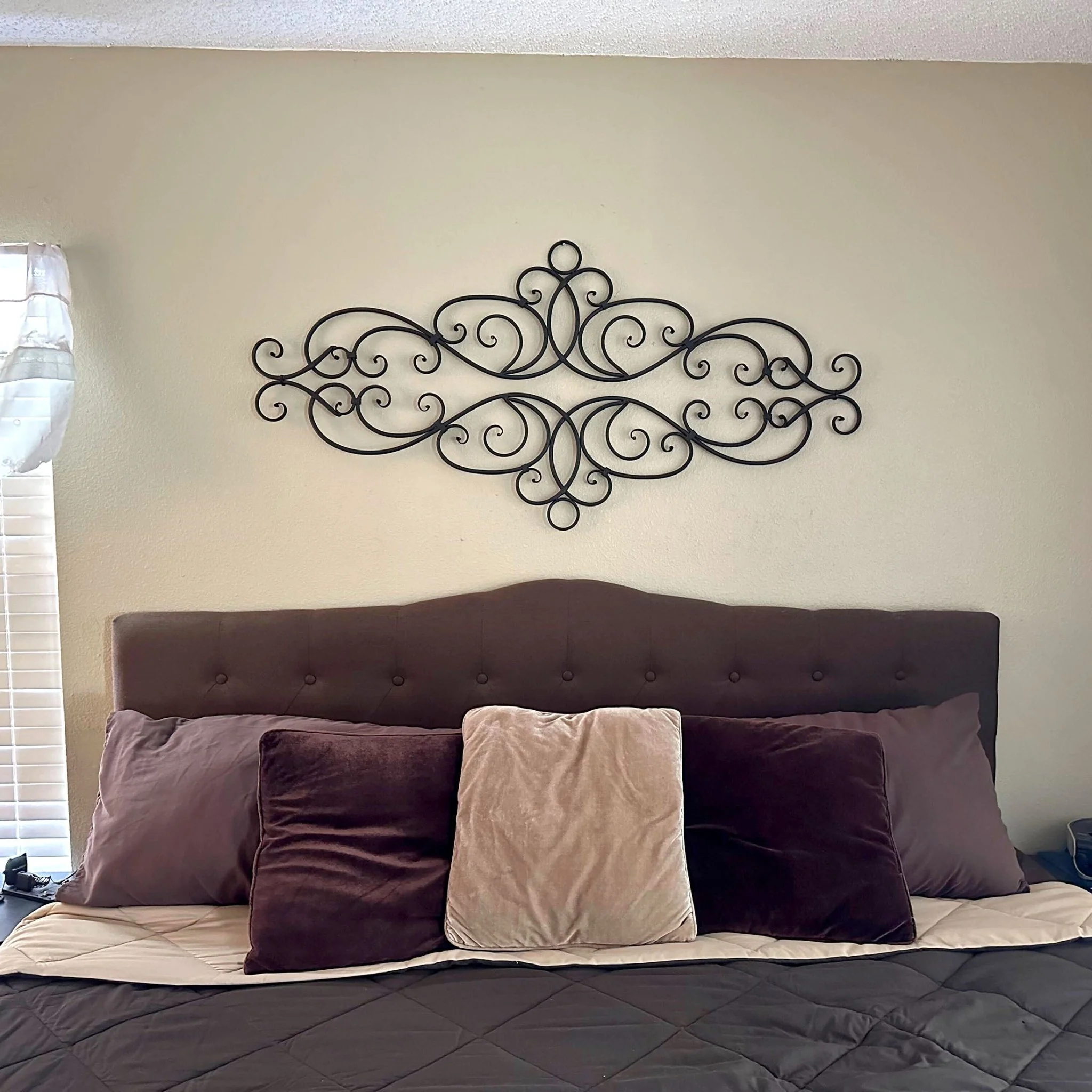 54 Inch Metal Wall Art Scroll Hanging Door or Window Decor Antique Bronze Accent Rustic Decorative Arch - Image 7