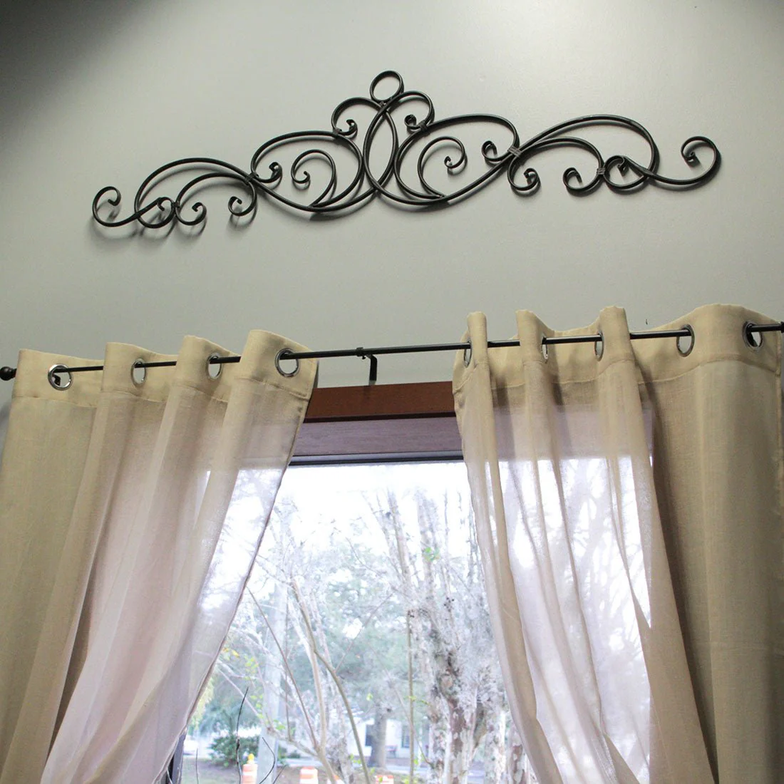Set of 2 54 Inch Metal Wall Art Scrolls Hanging Door Or Window Decor Antique Bronze Accent Rustic Decorative Arch - Image 7