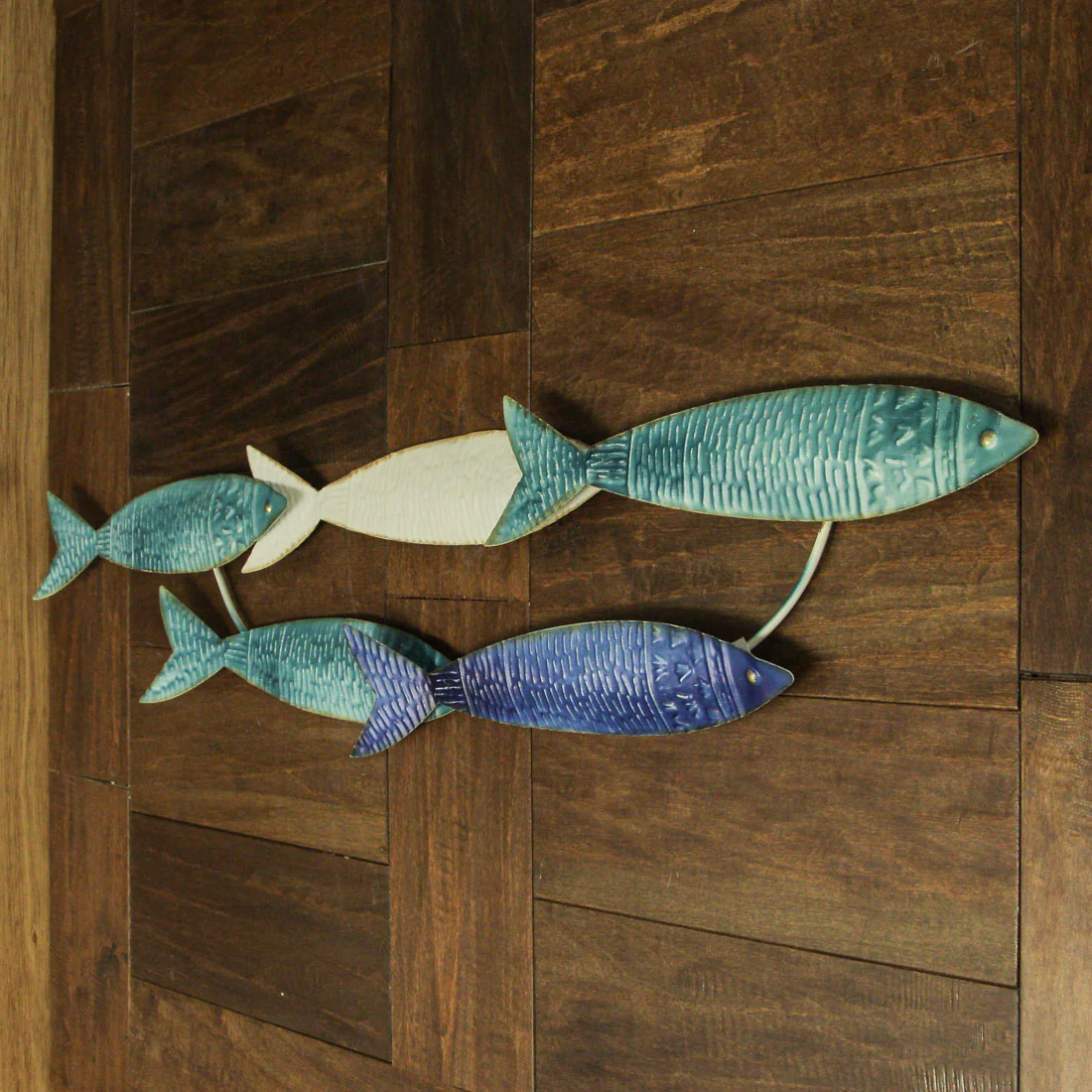 34 Inch Blue Metal School of Fish Coastal Wall Decor Sculpture Nautical Beach Home Art Abstract Decoration - Image 4