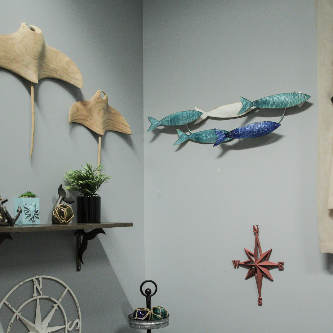 34 Inch Blue Metal School of Fish Coastal Wall Decor Sculpture Nautical Beach Home Art Abstract Decoration - Image 5