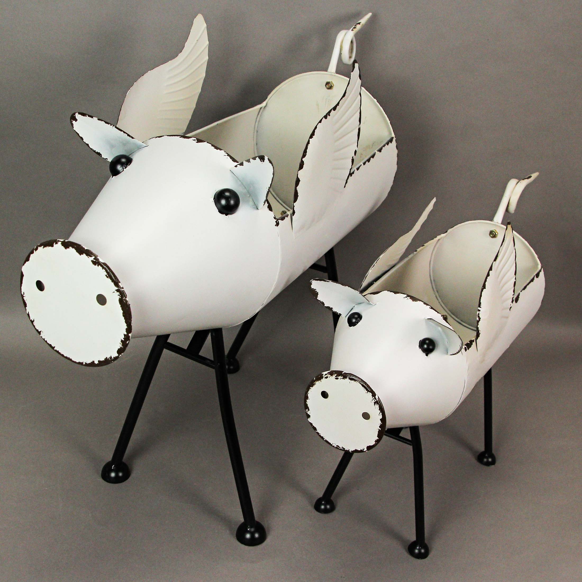 Galvanized Standing Pig Planters Set Of 2 - Image 10
