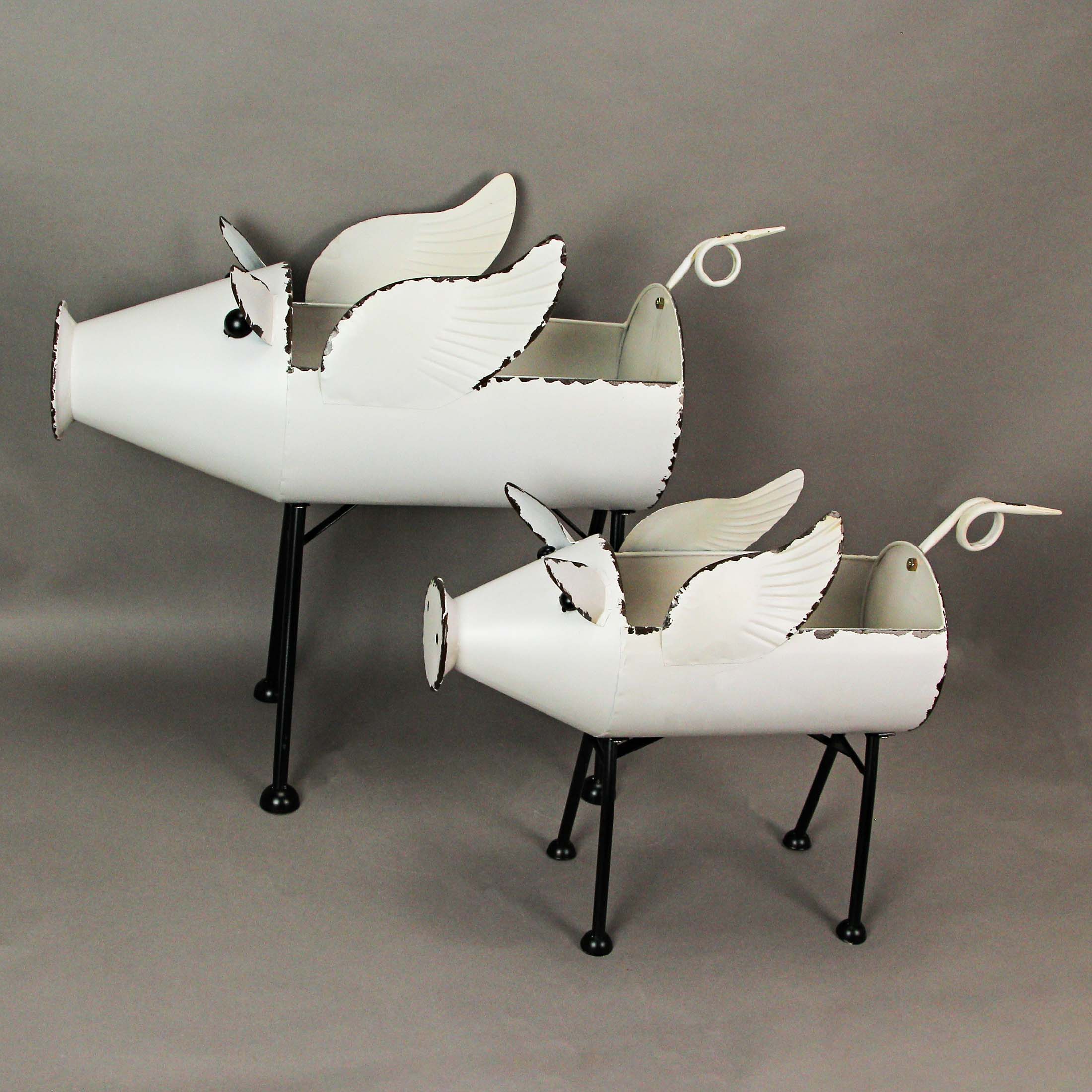 Galvanized Standing Pig Planters Set Of 2 - Image 5
