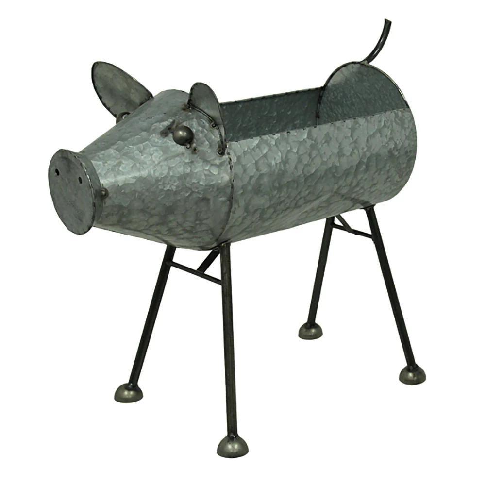 Galvanized Standing Pig Planters Set Of 2 - Image 6