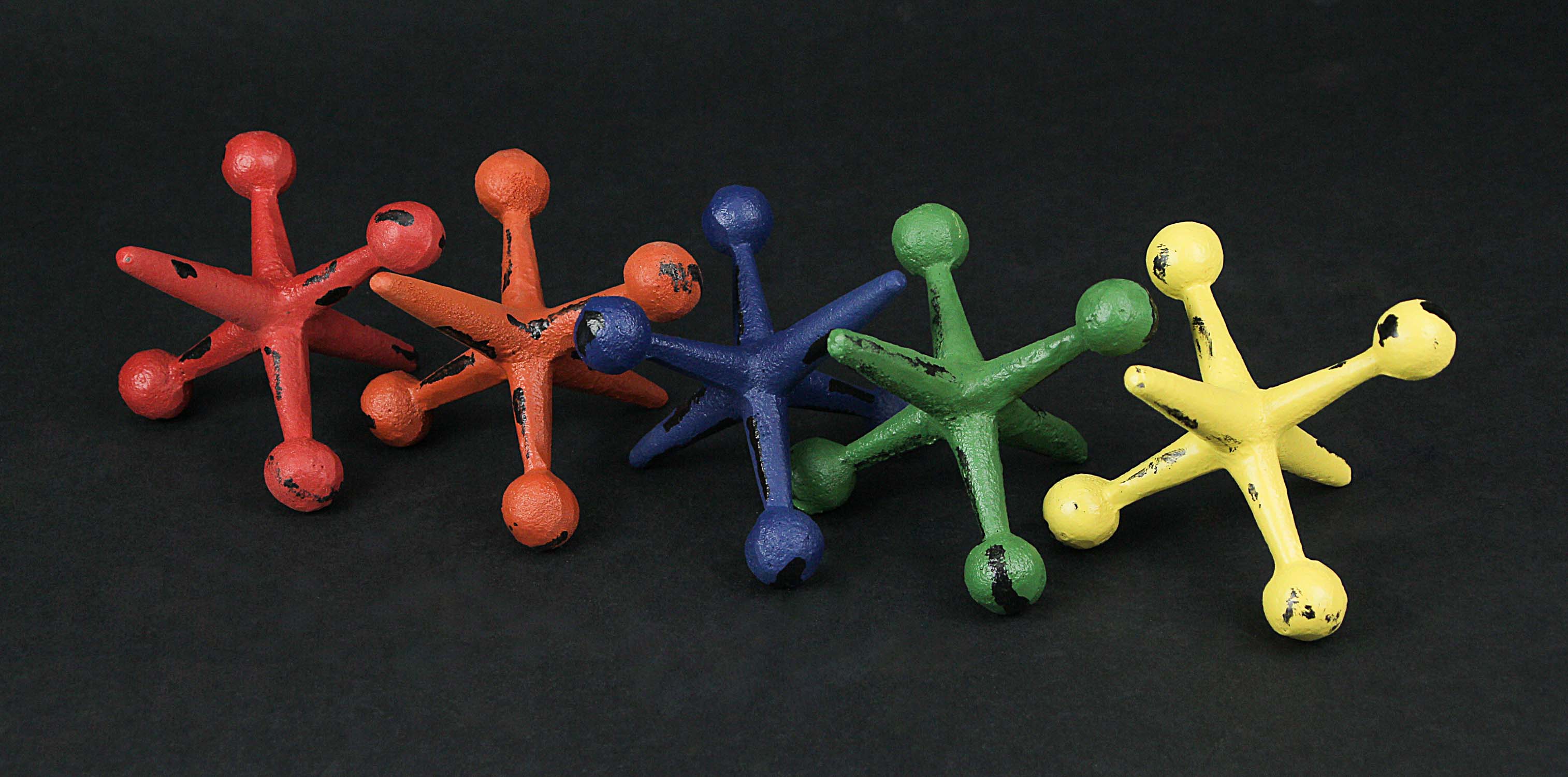 Set of 5 Colorful Cast Iron Decorative Toy Jack Distressed Finish Accent Sculptures - Image 9