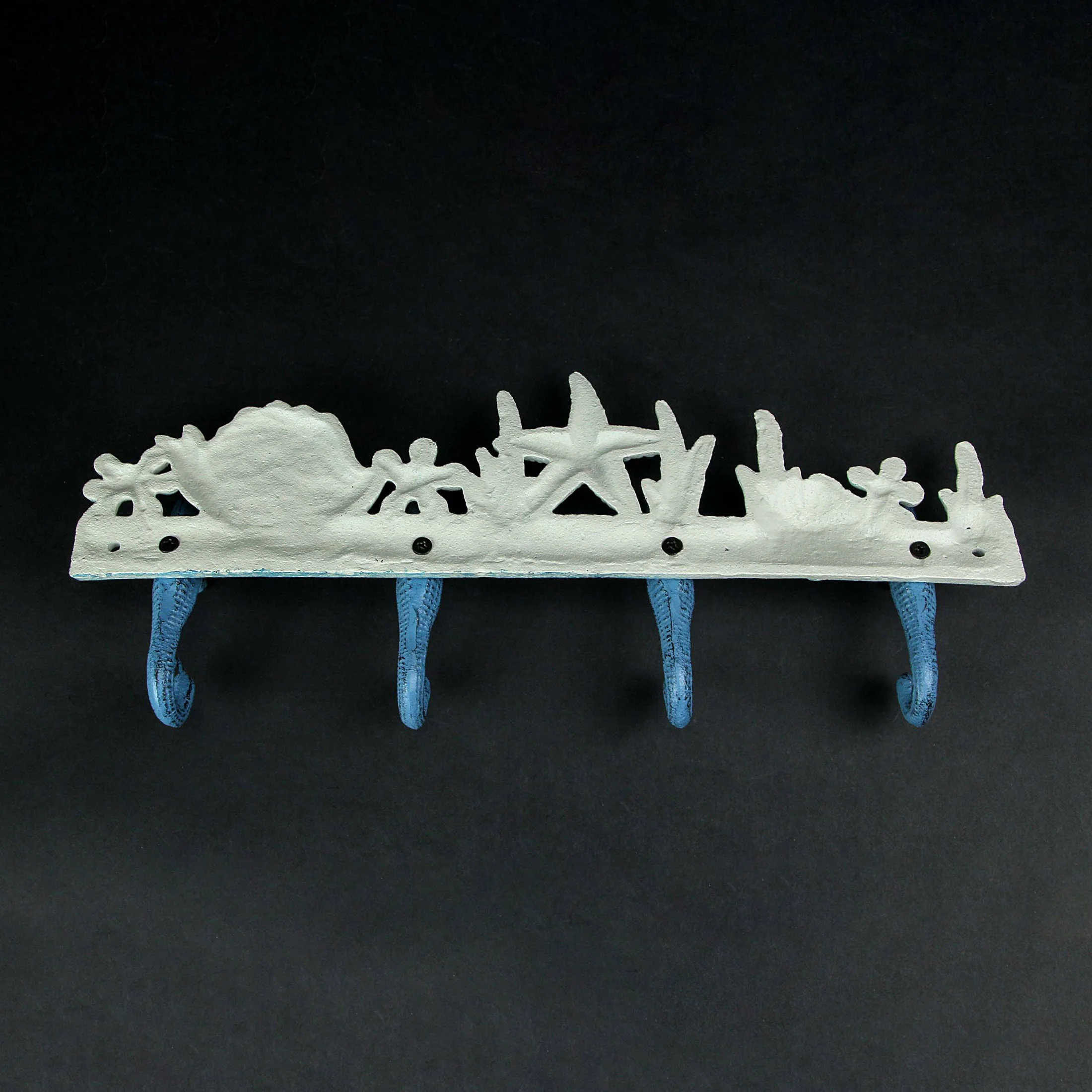 Blue And White Cast Iron Seahorses Decorative Wall Hook Nautical Sea Life Hanging Towel or Coat Rack Beach Home Coastal Accent Decor - Image 6