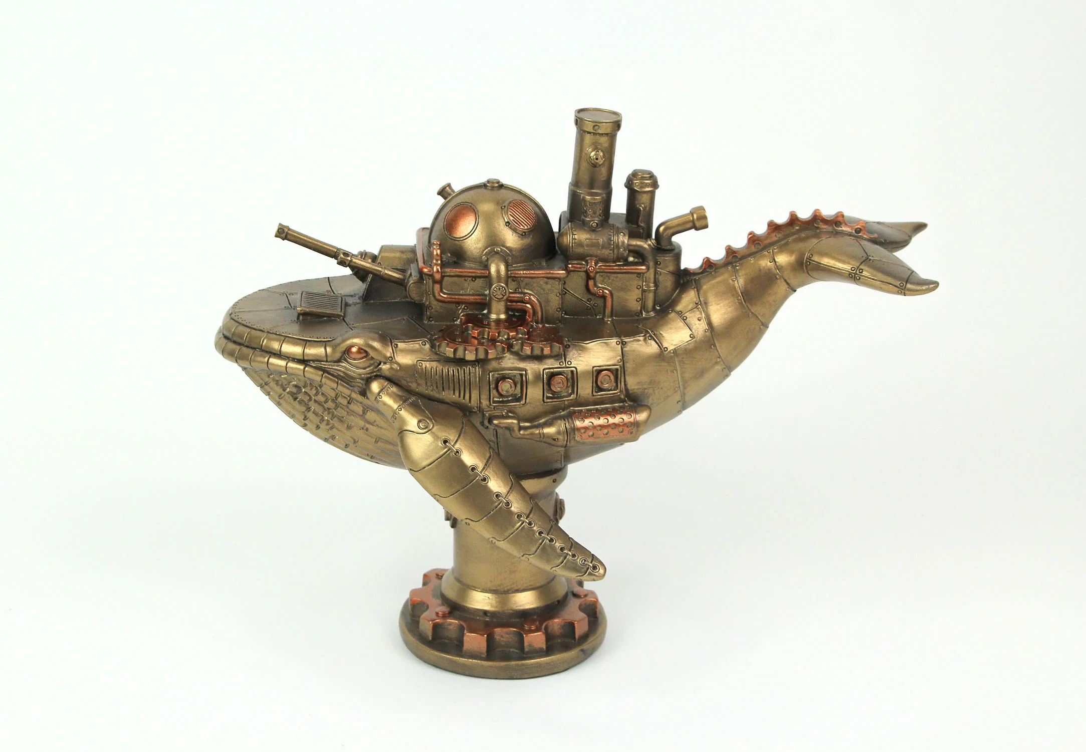 Antique Bronze Finish Steampunk Blue Whale Warship Tabletop Statue - Image 4