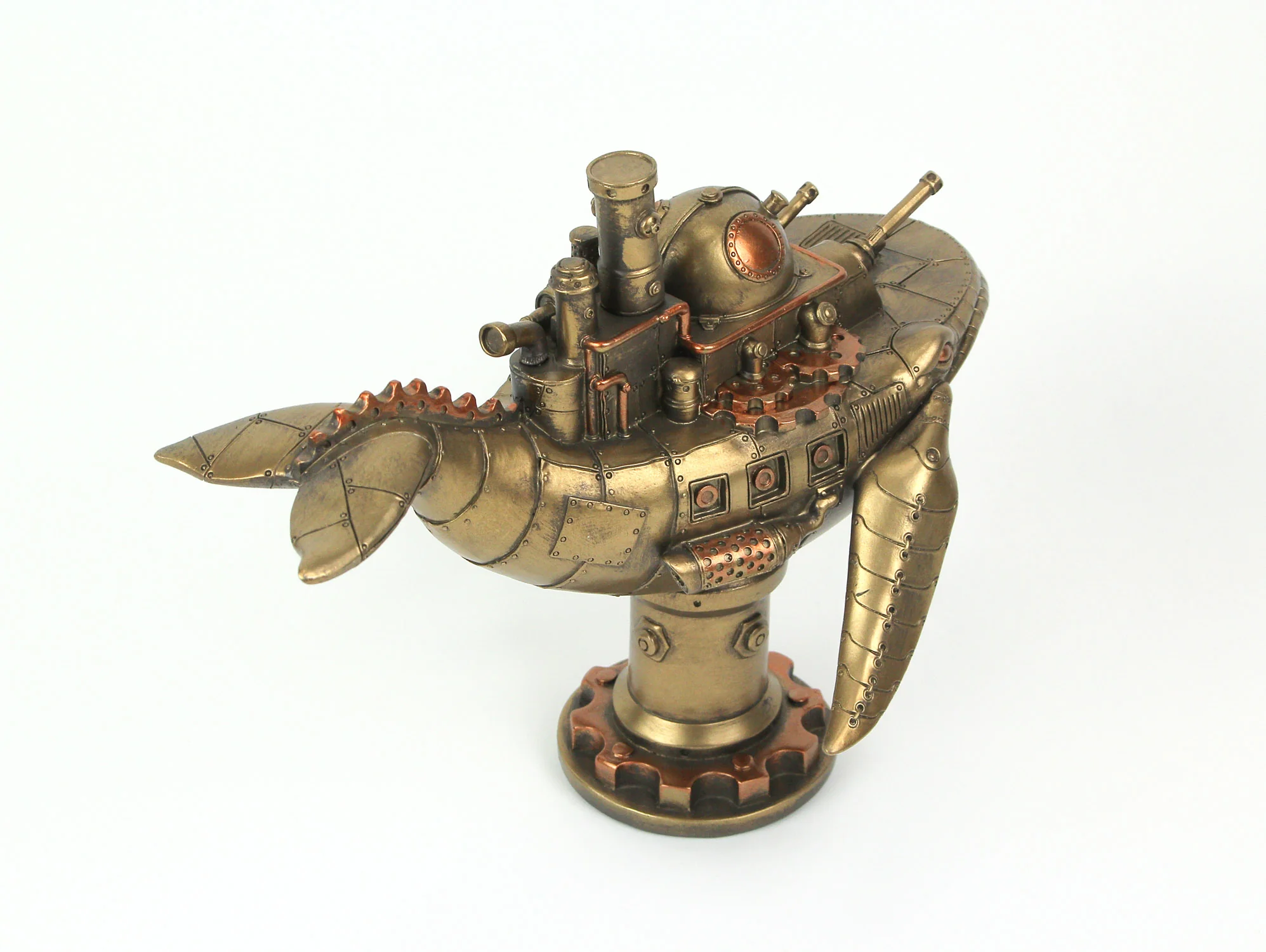 Antique Bronze Finish Steampunk Blue Whale Warship Tabletop Statue - Image 5