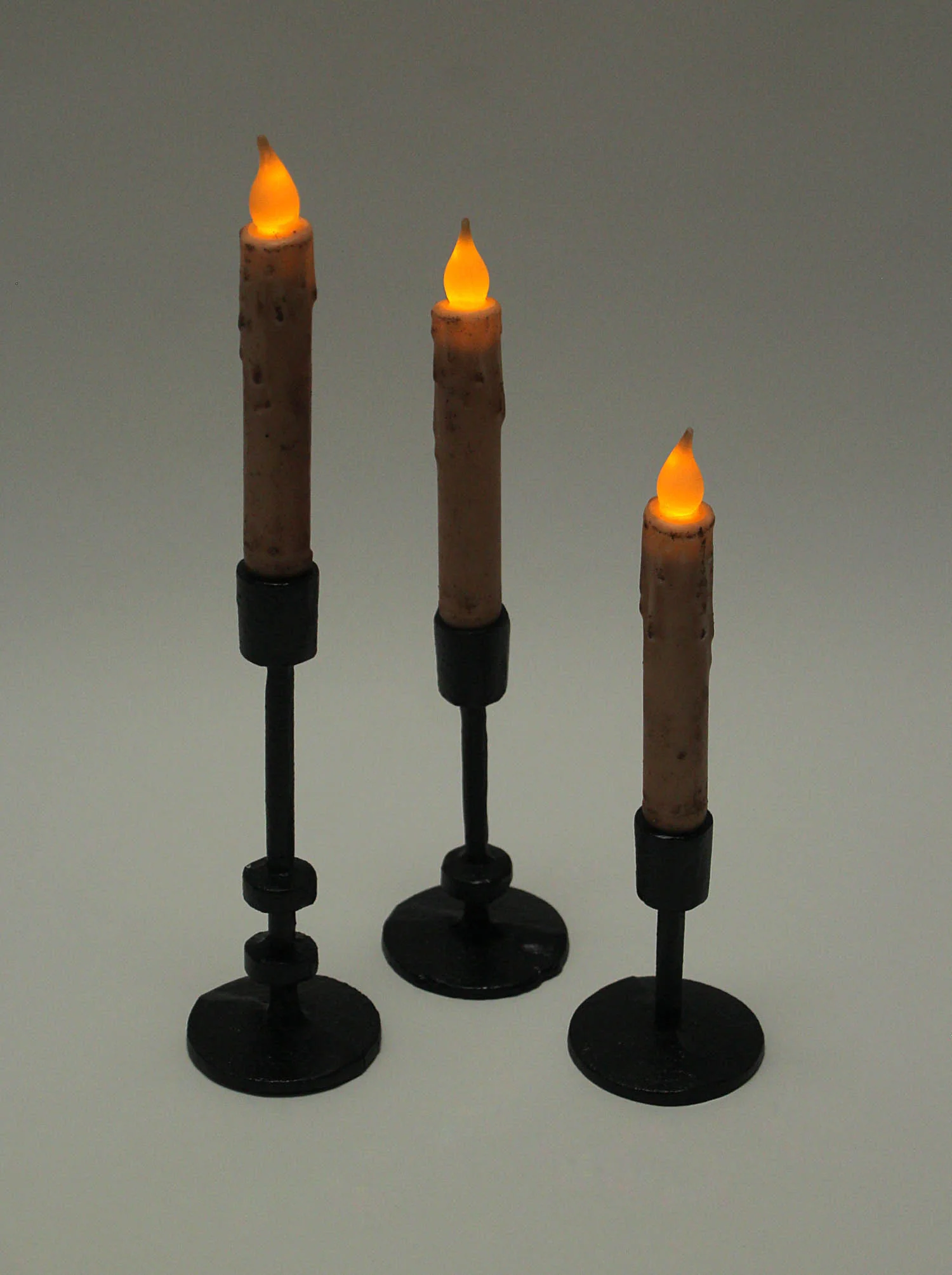 Set of 3 Mid-Century Modern Style Black Cast Iron Metal Taper Candle Holders - Image 3