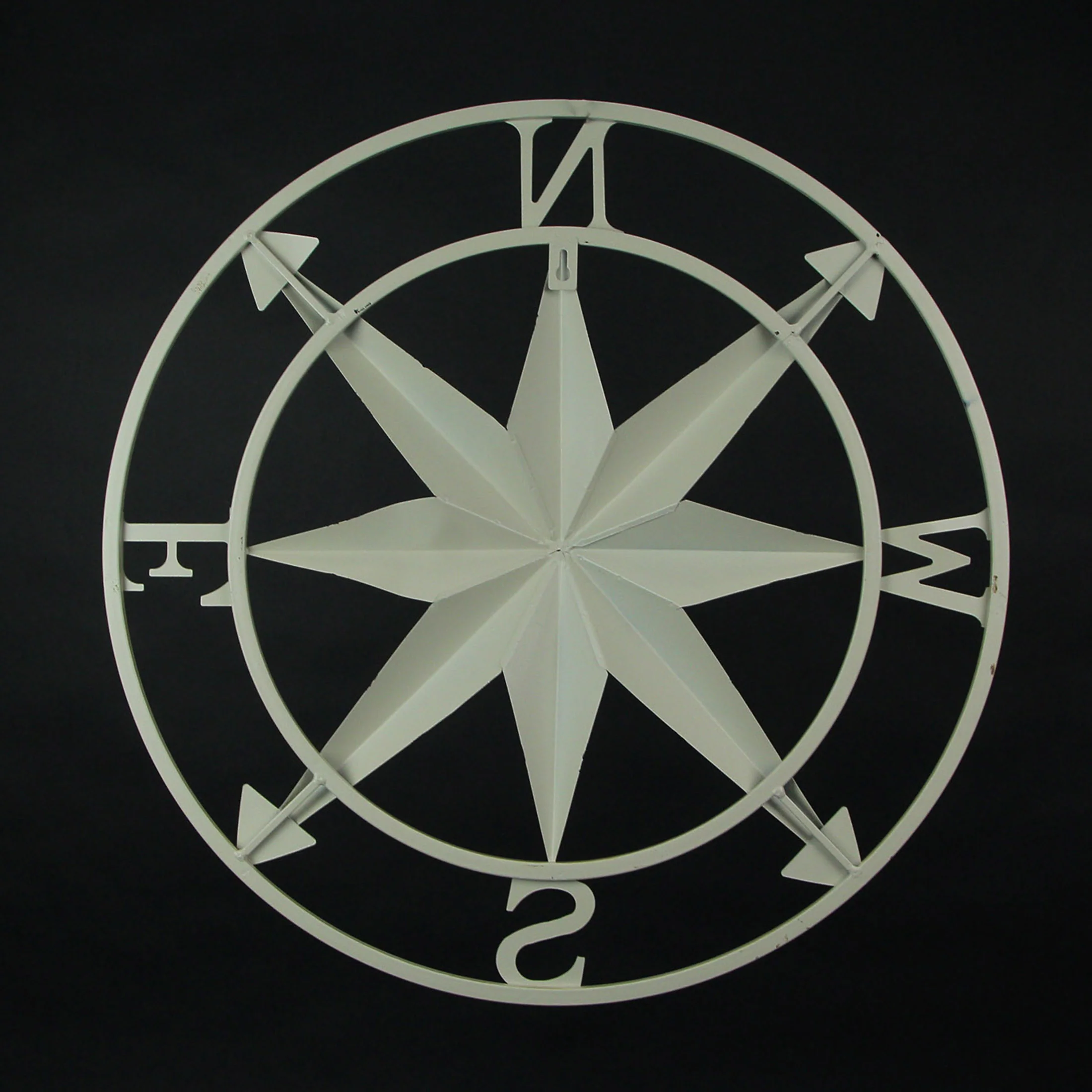 Antiqued White Indoor Outdoor Metal Nautical Compass Rose Wall Sculpture 20.5 Inch Diameter - Image 6