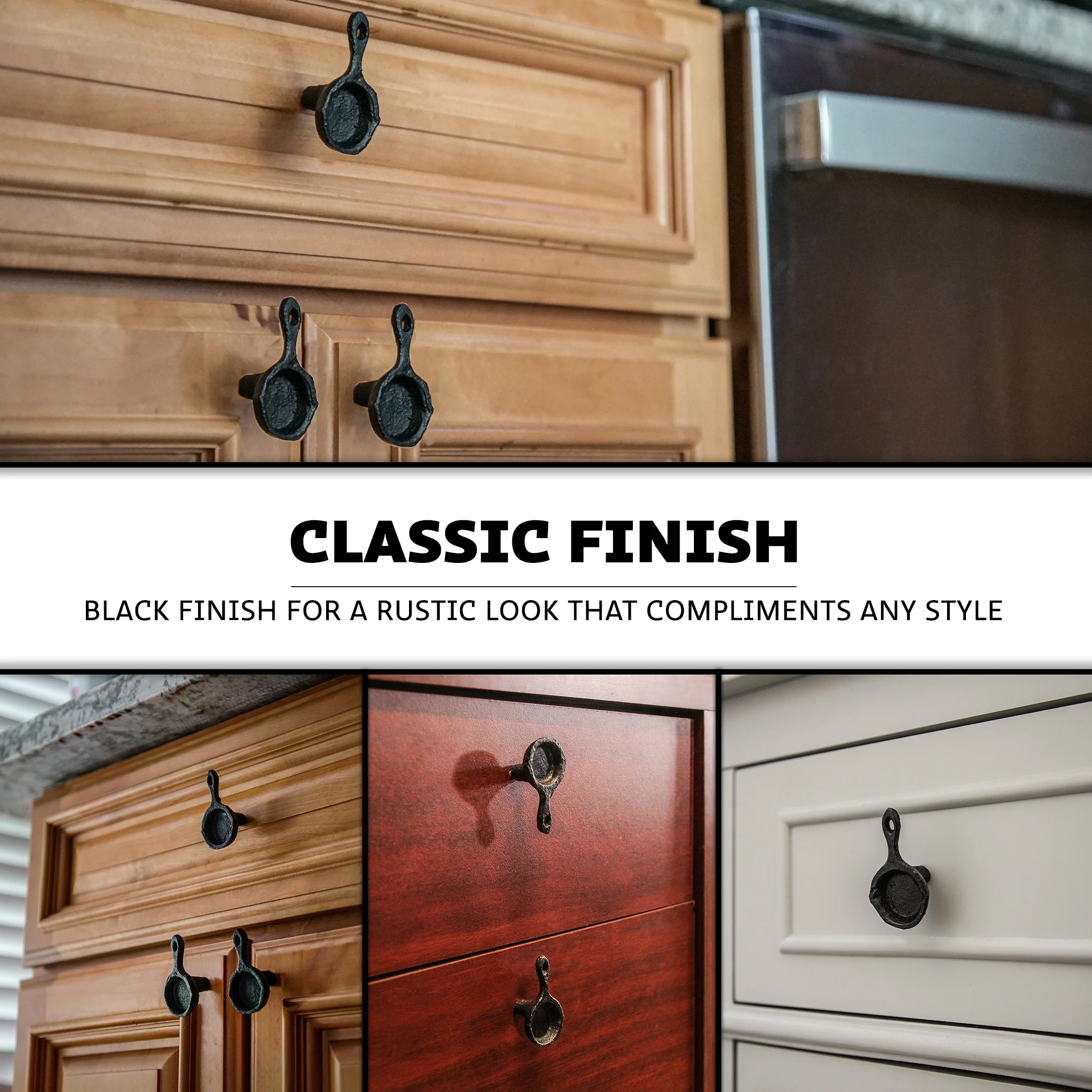 Set of 6 Mini Cast Iron Skillet Drawer Pulls Decorative Kitchen Cabinet Knobs - Image 3