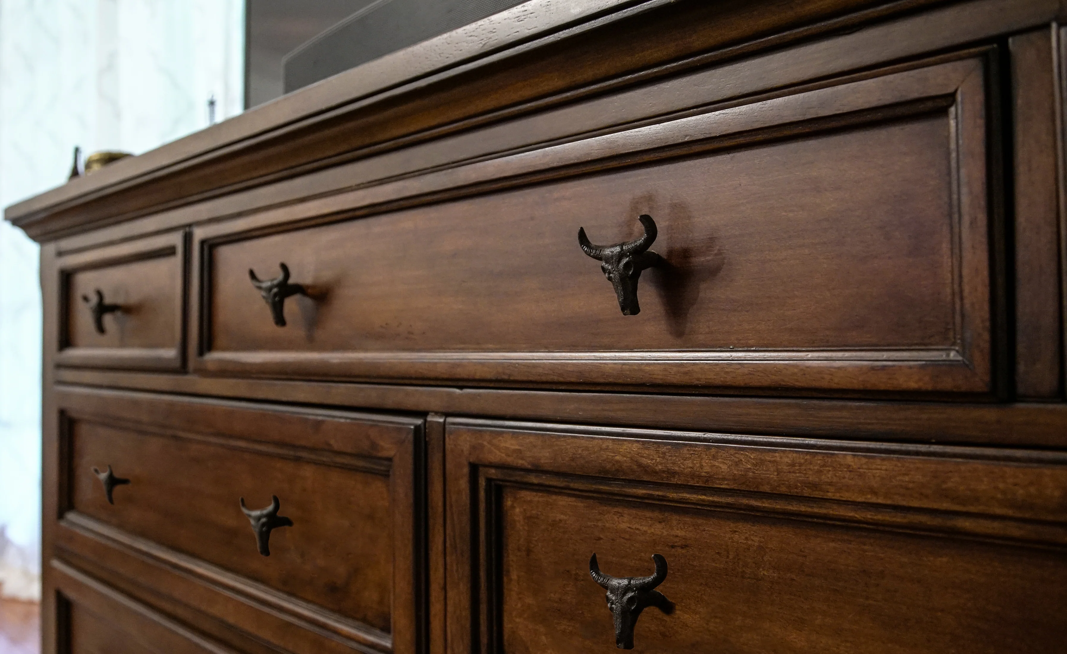 Set of 6 Cast Iron Steer Skull Drawer Pulls Western Home Decor Cabinet Knobs - Image 4