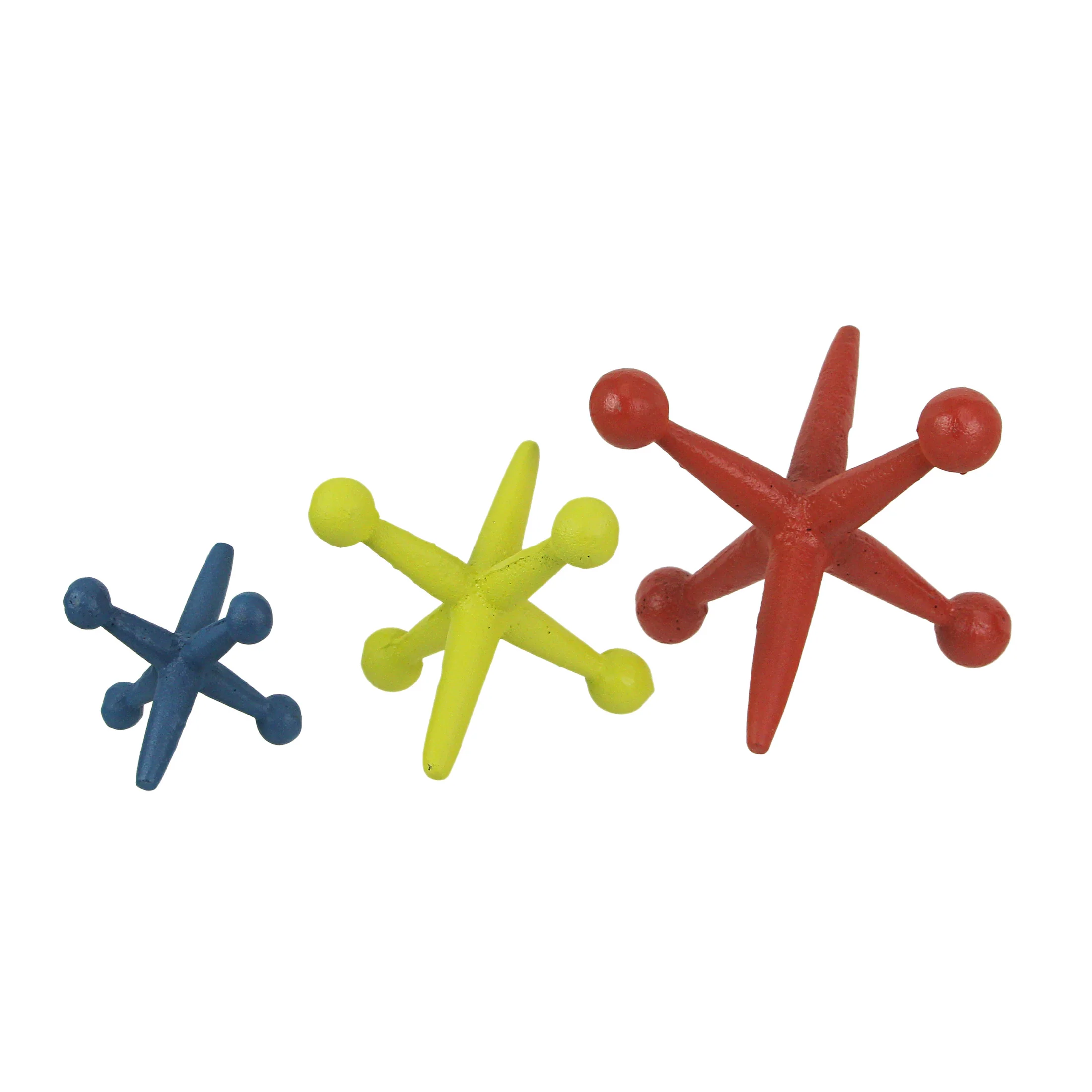 Set of 3 Red Blue Yellow Enamel Painted Cast Iron Decorative Jack Accent Sculpture Decor - Image 3