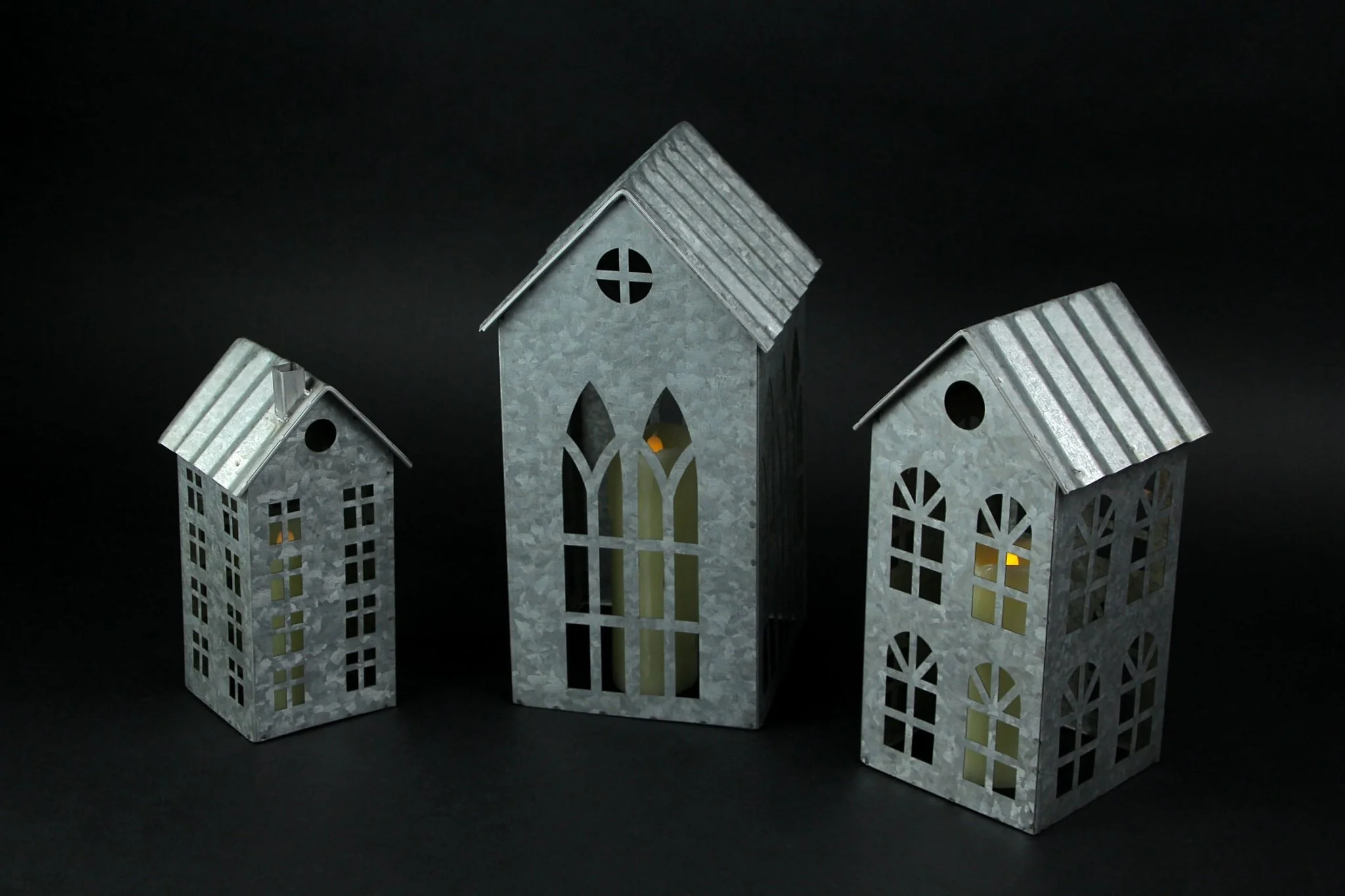 Set of 3 Rustic Country Farmhouse White Metal House Shaped Candle Holders - Image 12