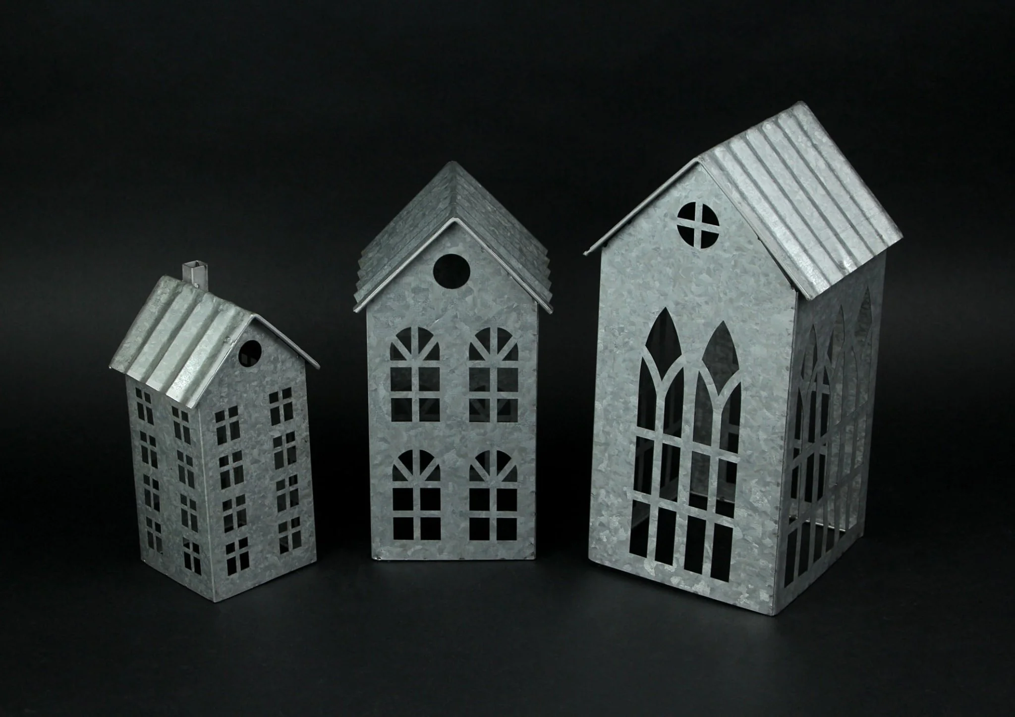 Set of 3 Rustic Country Farmhouse White Metal House Shaped Candle Holders - Image 13