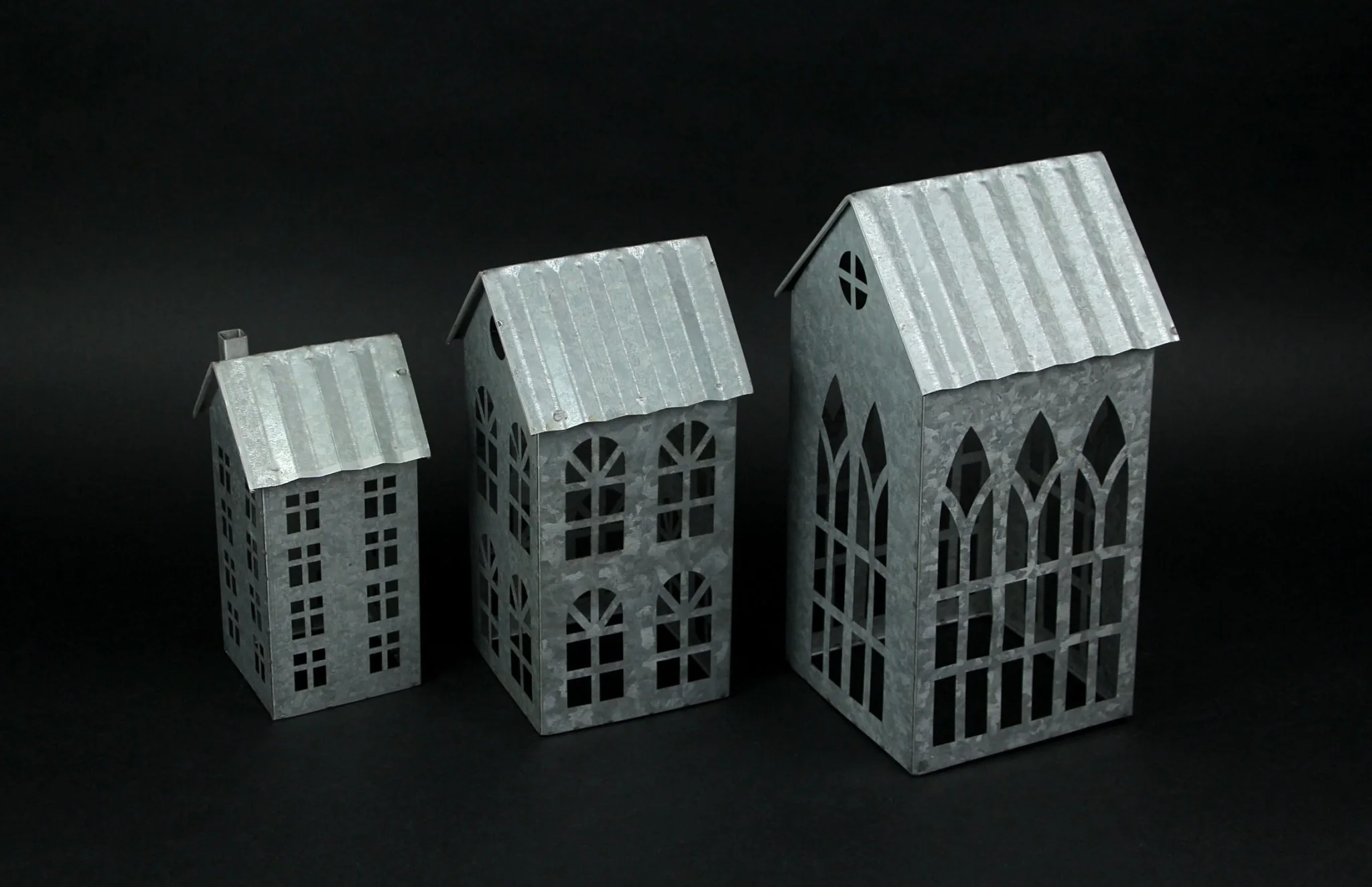 Set of 3 Rustic Country Farmhouse White Metal House Shaped Candle Holders - Image 7