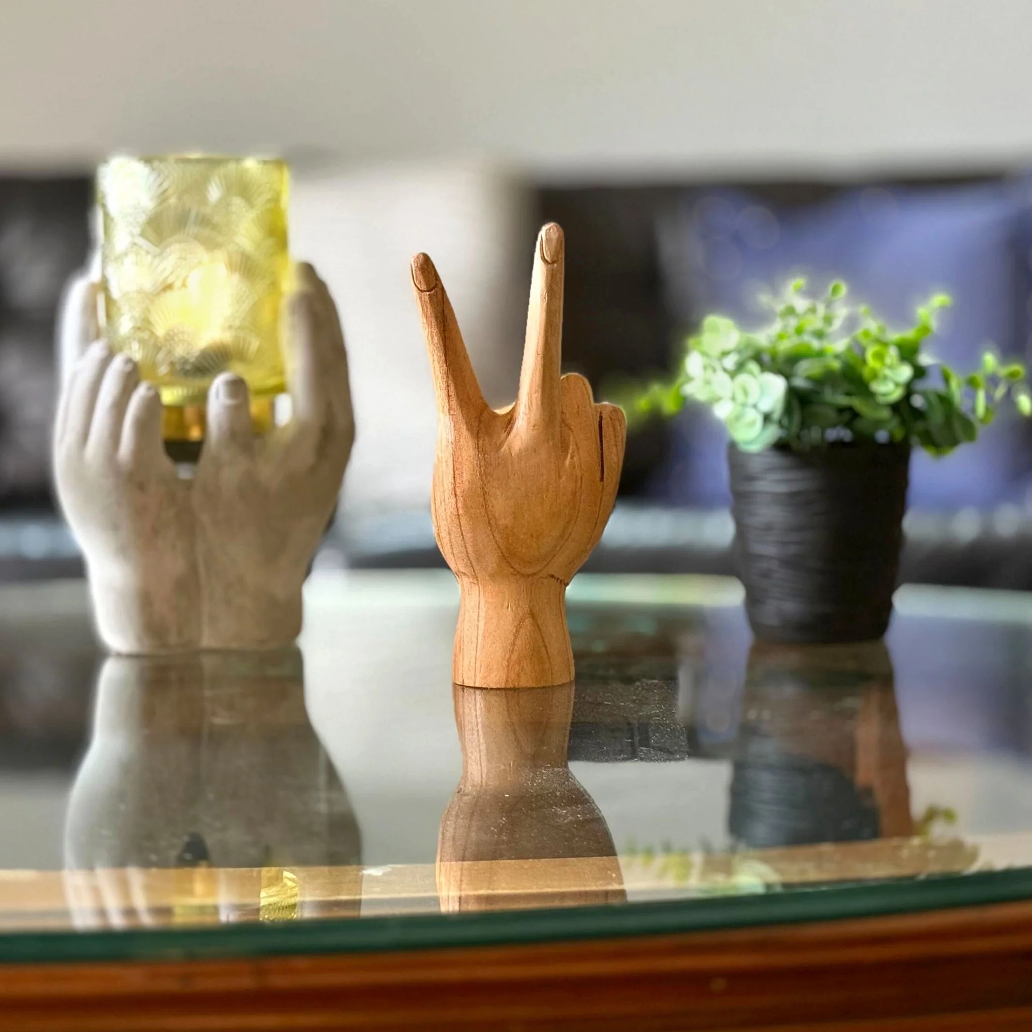 Carved Wooden Peace Sign Hand Gesture Statue Natural Finish 7.75 Inches High - Image 8