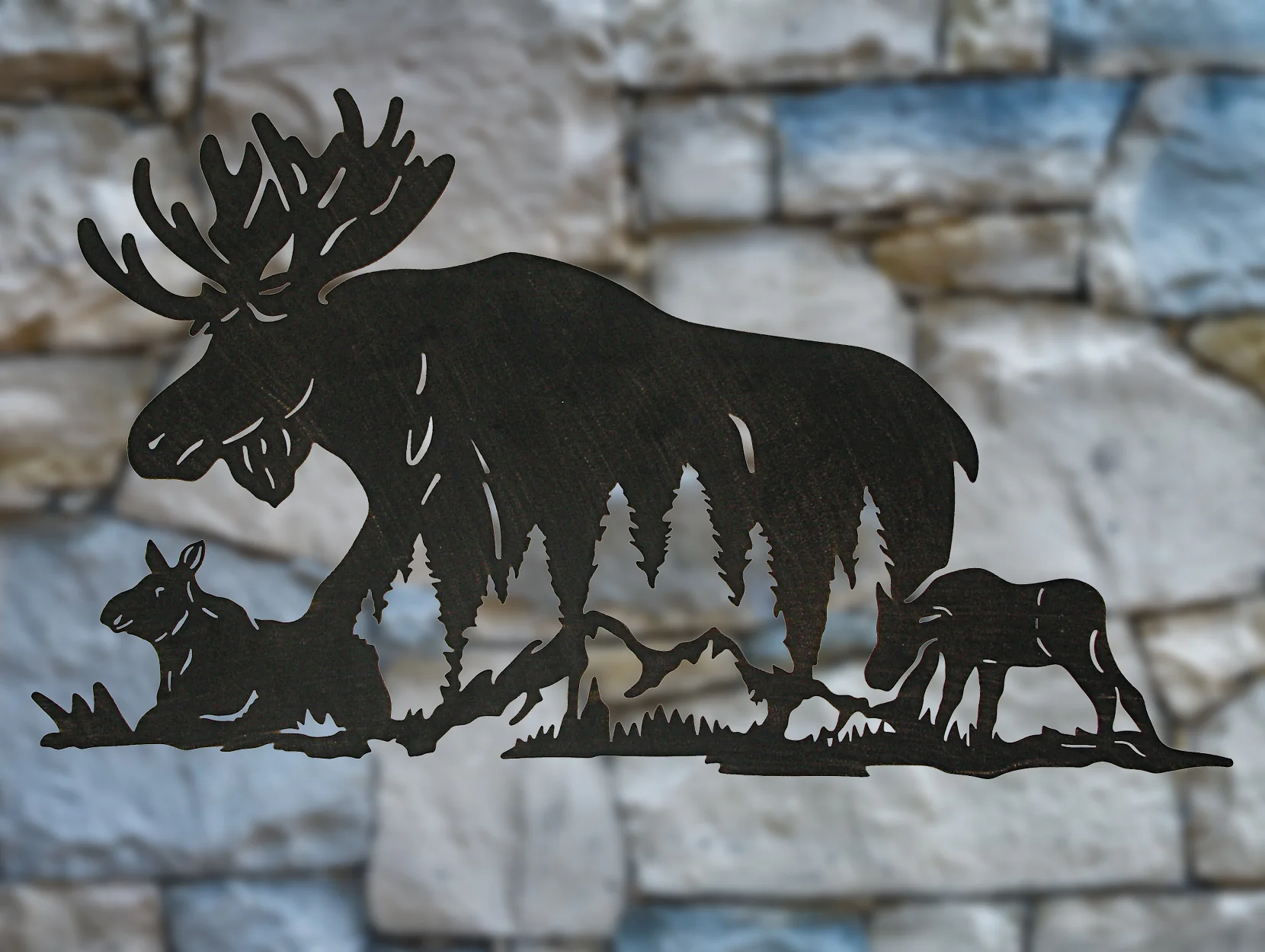 Black Laser Cut Metal Moose Family Wall Decor Rustic Cabin Home Decor Art Plaque - Image 4