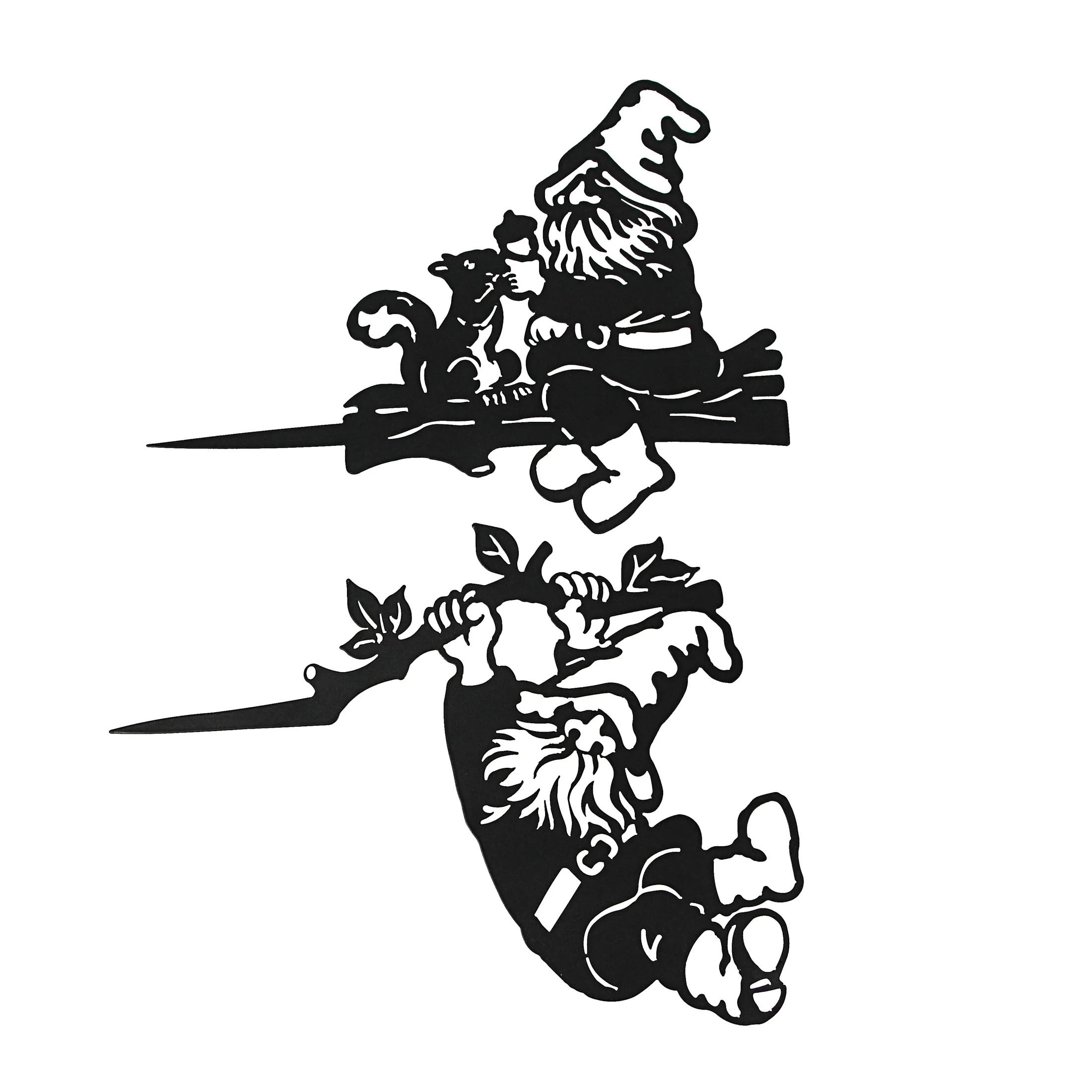 Set of 2 Black Metal Laser-Cut Garden Gnome Silhouette Decorative Outdoor Tree Stakes Yard Art - Image 3