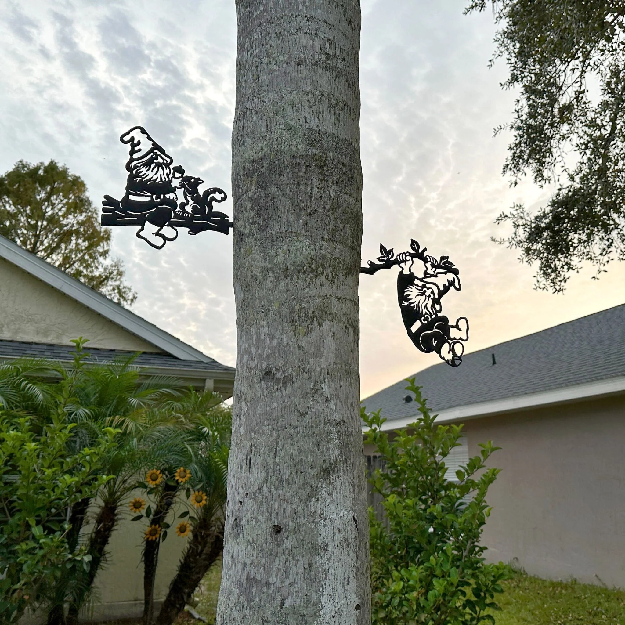Set of 2 Black Metal Laser-Cut Garden Gnome Silhouette Decorative Outdoor Tree Stakes Yard Art - Image 4