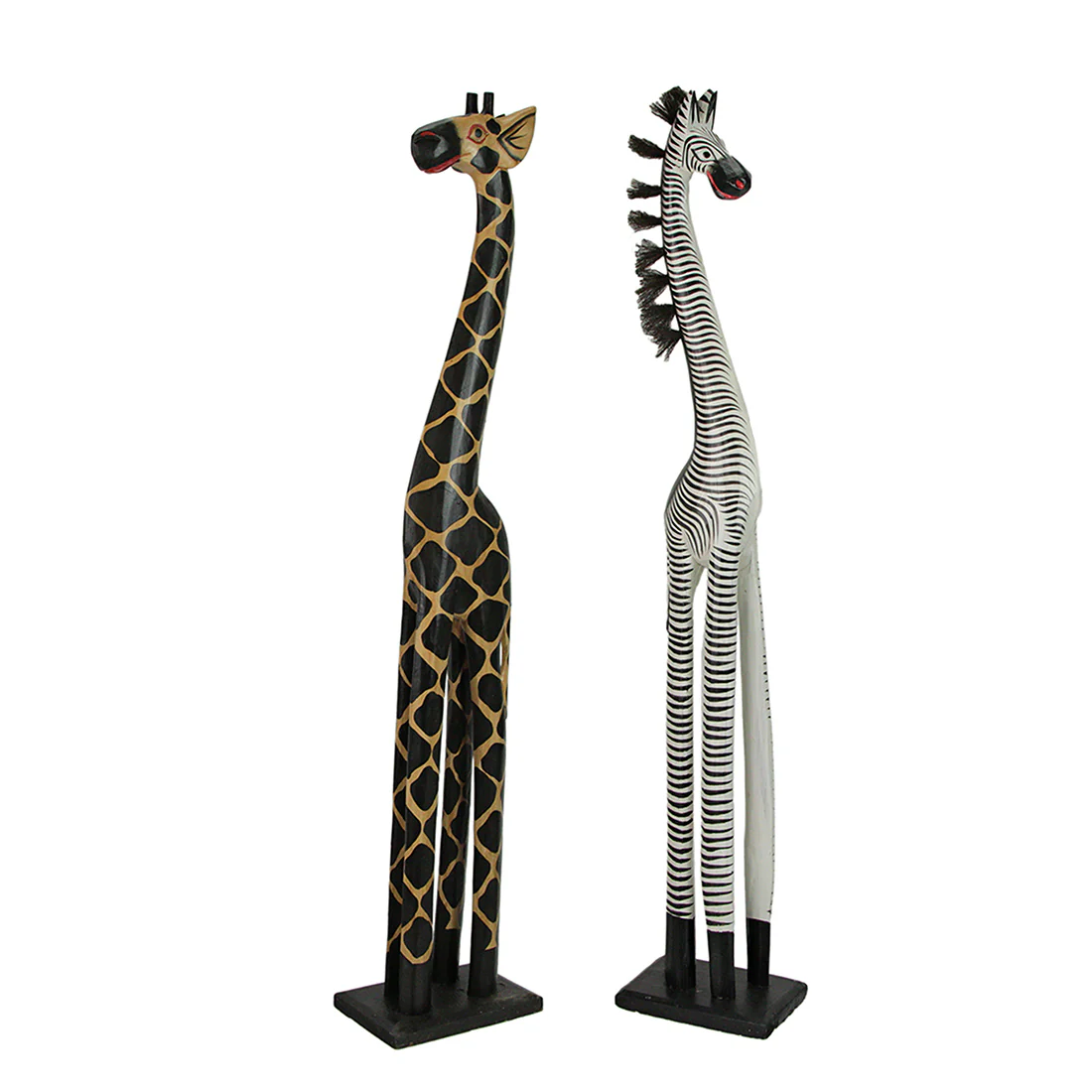 36-Inch Hand-Carved Wooden African Statues - Exquisite Zebra and Giraffe Sculptures - Indigenous Indonesia Art Decor - Elegant Home Figurines Set - Image 13
