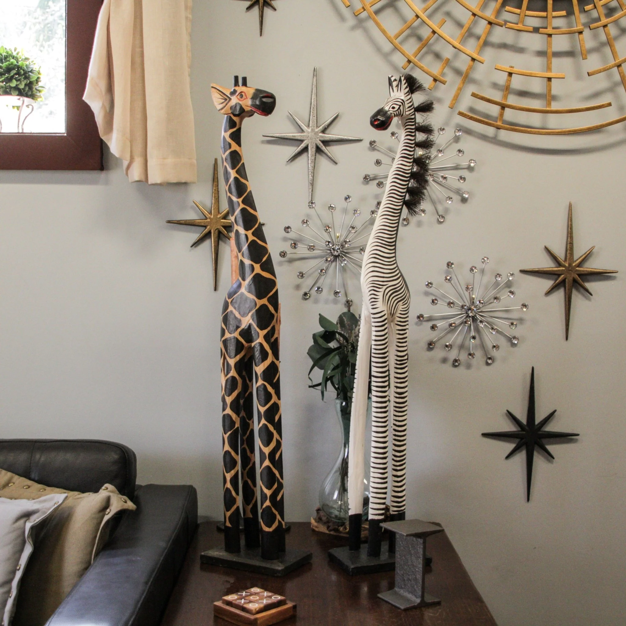 36-Inch Hand-Carved Wooden African Statues - Exquisite Zebra and Giraffe Sculptures - Indigenous Indonesia Art Decor - Elegant Home Figurines Set - Image 19