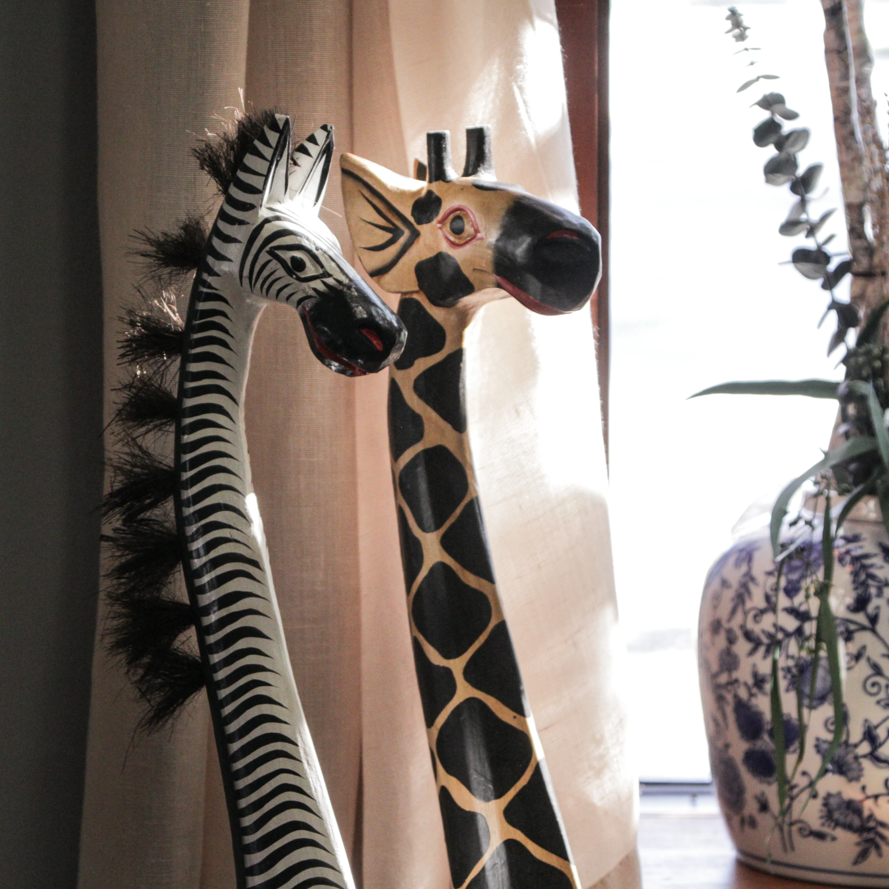 36-Inch Hand-Carved Wooden African Statues - Exquisite Zebra and Giraffe Sculptures - Indigenous Indonesia Art Decor - Elegant Home Figurines Set - Image 22