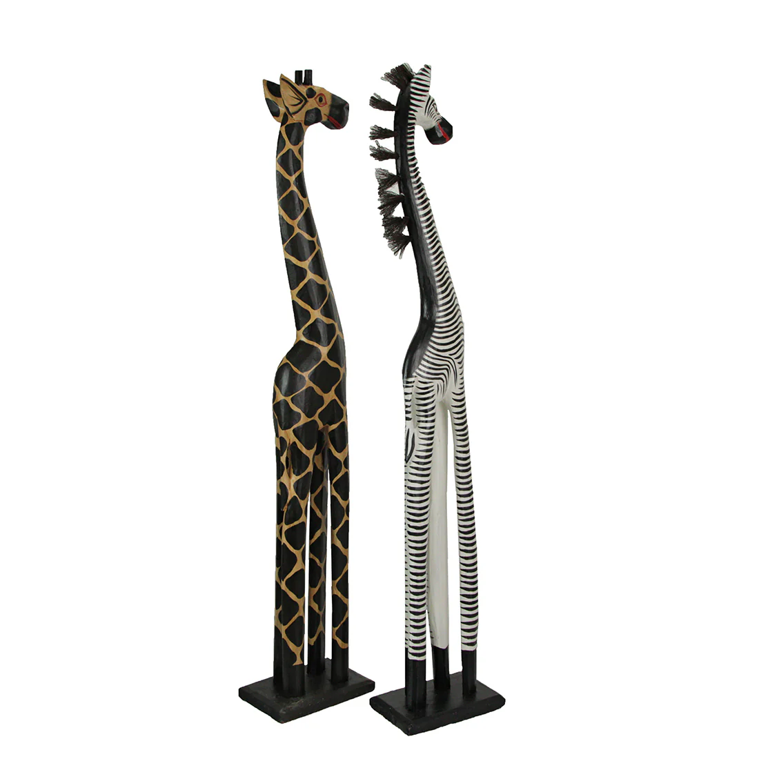 36-Inch Hand-Carved Wooden African Statues - Exquisite Zebra and Giraffe Sculptures - Indigenous Indonesia Art Decor - Elegant Home Figurines Set - Image 27
