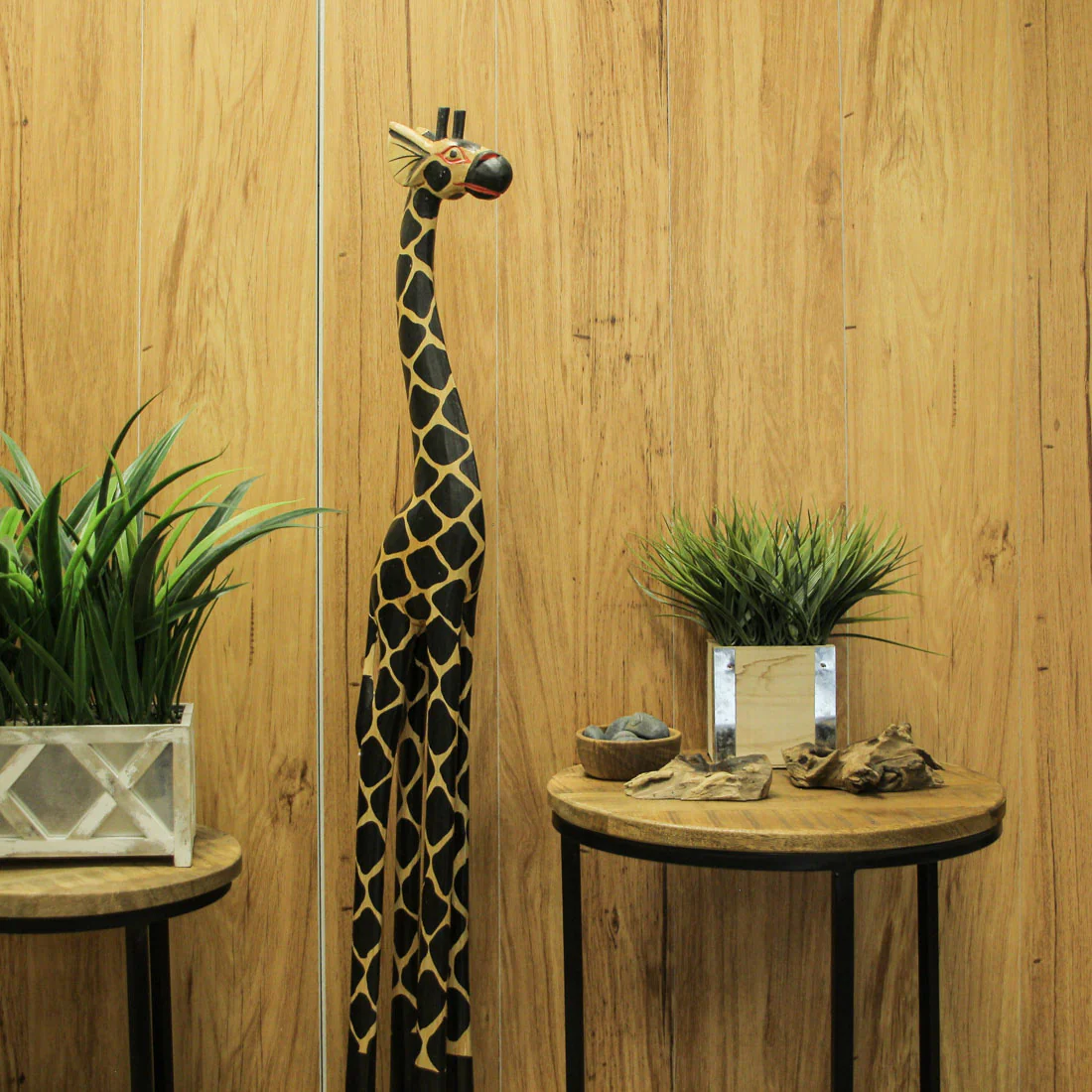 36-Inch Hand-Carved Wooden African Statues - Exquisite Zebra and Giraffe Sculptures - Indigenous Indonesia Art Decor - Elegant Home Figurines Set - Image 4