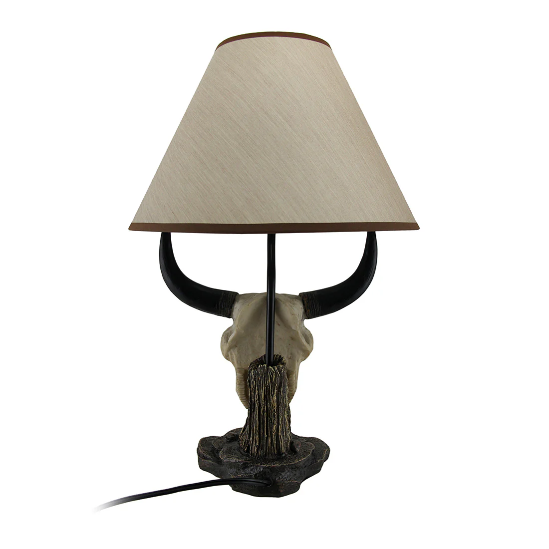 Set of 2 Cattle Ranch Bovine Cow Skull Decorative Table Lamps with Fabric Shades - Image 3